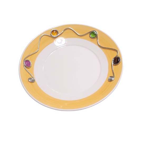 RARE Homer Laughlin China Yellow Swirl Accent Plate Gemstones Decorative Plate